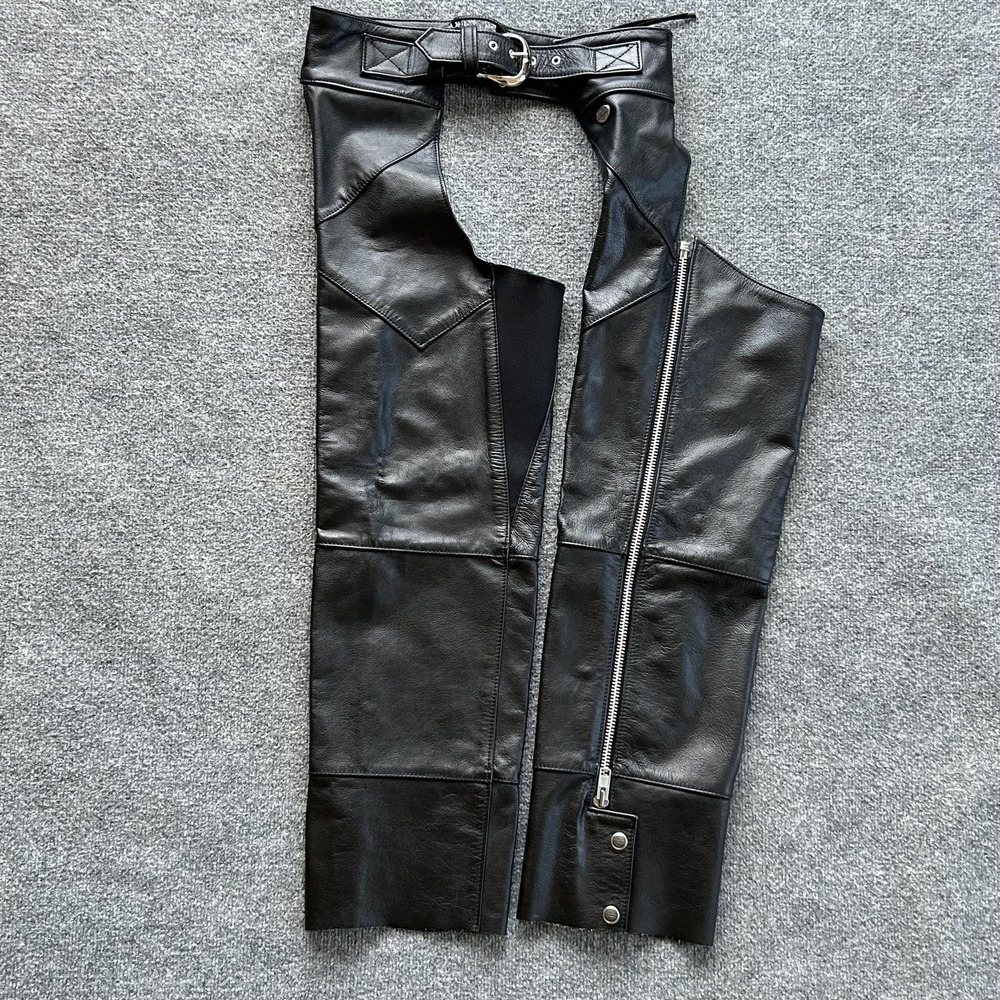 Harley-Davidson Leather Chaps Womens M Black Motorcycle Zip Made USA Stretch